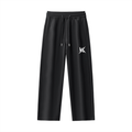 Black straight leg sweatpants with drawstring waist and KYRONIX logo