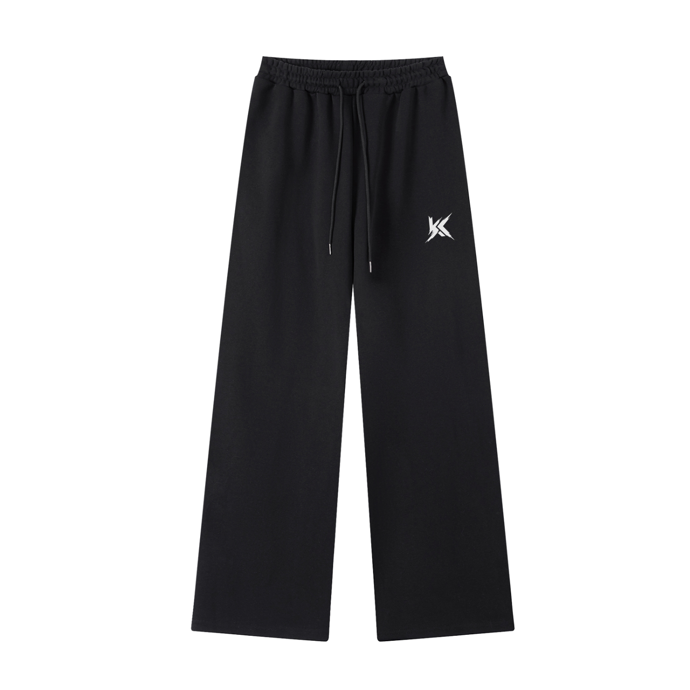 Black wide leg sweatpants with drawstring waist and KYRONIX logo